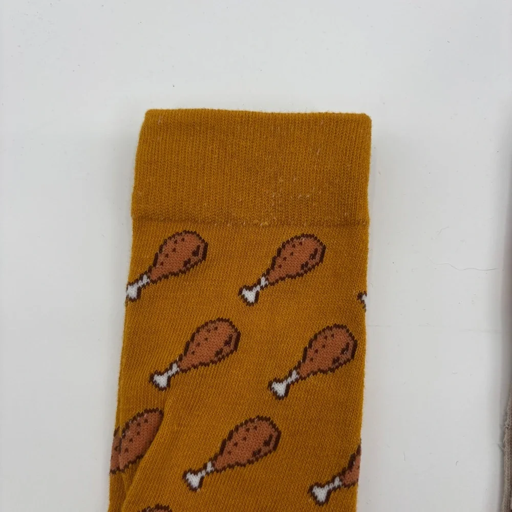 Mens Fried‎ Chicken Novelty Crew Socks 3 Pack Yellow Cream Grey Graphic Funny